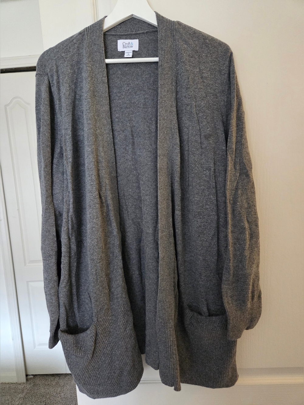 Croft & Barrow Gray Open-Front Knit Cardigan with Pockets